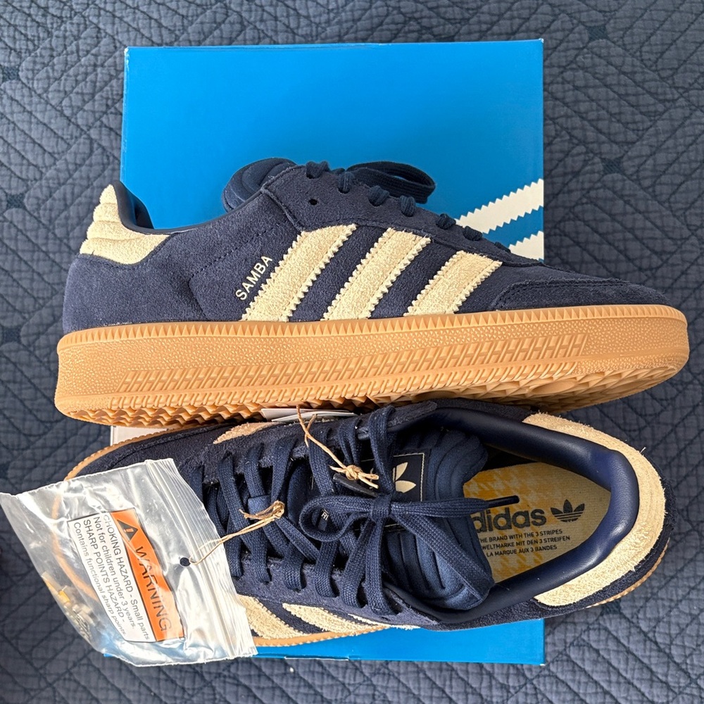 Adidas Samba Navy and Tan Shoes